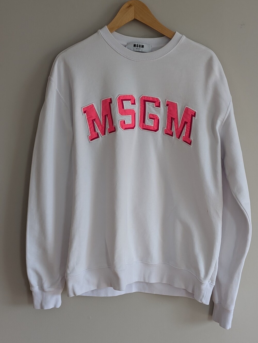 MSGM Milano White Crewneck Sweatshirt Pink Logo Size M
